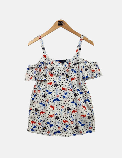 Women's floral print Narrow Strap Top with cut-out shoulder (plus size)